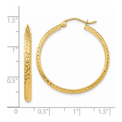 14K Yellow Gold 30mm Diamond-Cut Tube Hoop Earrings – view 4