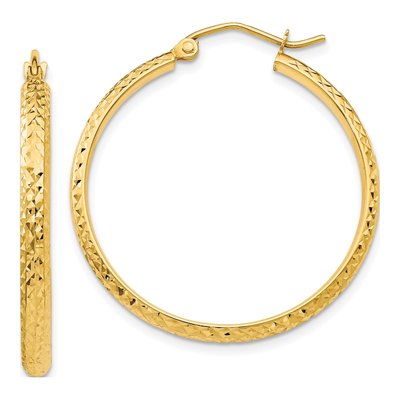 14K Yellow Gold 30mm Diamond-Cut Tube Hoop Earrings