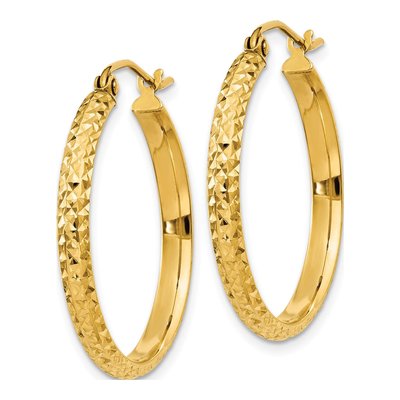 14K Yellow Gold Diamond-Cut Tube Hoop Earrings – view 3