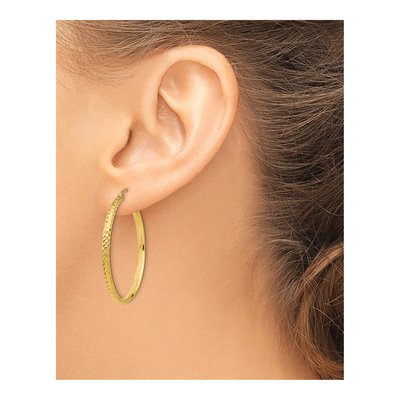 14K Yellow Gold 37mm Diamond-Cut Tube Hoop Earrings – view 4