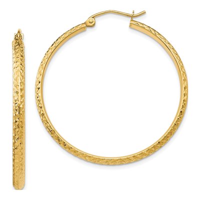 14K Yellow Gold 37mm Diamond-Cut Tube Hoop Earrings
