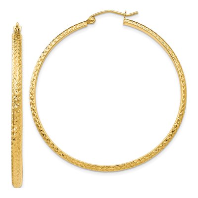 14K Yellow Gold 46mm Diamond-Cut Tube Hoop Earrings