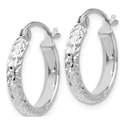 14K White Gold 15mm Diamond-Cut Tube Hoop Earrings – view 3