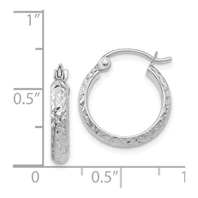 14K White Gold 15mm Diamond-Cut Tube Hoop Earrings – view 5