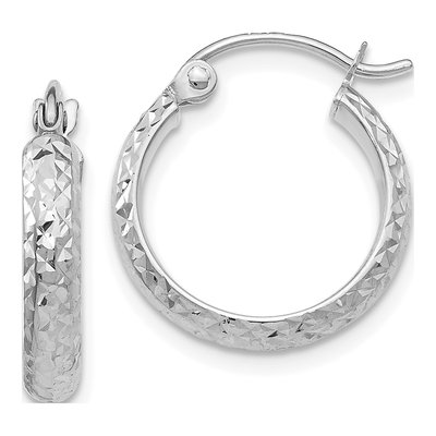 14K White Gold 15mm Diamond-Cut Tube Hoop Earrings