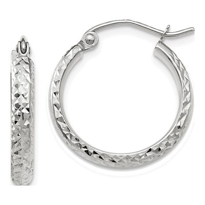 14K White Gold 18mm Diamond-Cut Tube Hoop Earrings