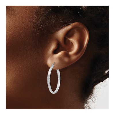 14K White Gold 30mm Diamond-Cut Tube Hoop Earrings – view 4