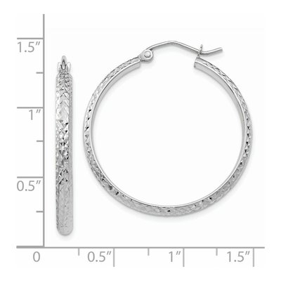 14K White Gold 30mm Diamond-Cut Tube Hoop Earrings – view 5