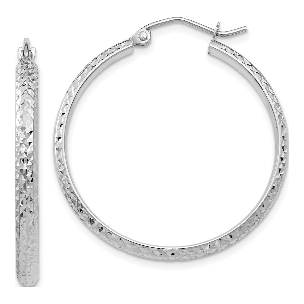 14K White Gold 30mm Diamond-Cut Tube Hoop Earrings