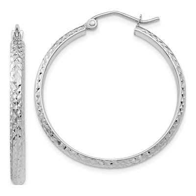 14K White Gold 30mm Diamond-Cut Tube Hoop Earrings