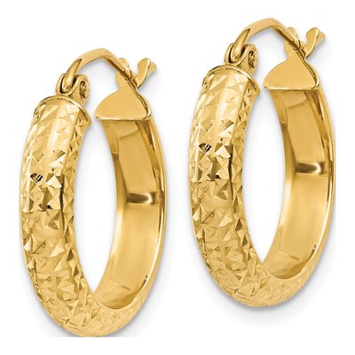 14K Yellow Gold 17mm Diamond-Cut Tube Hoop Earrings – view 3