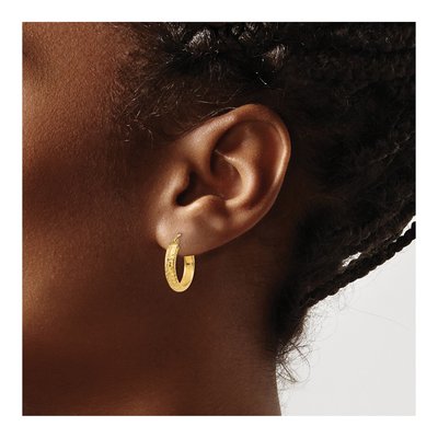 14K Yellow Gold 17mm Diamond-Cut Tube Hoop Earrings – view 4