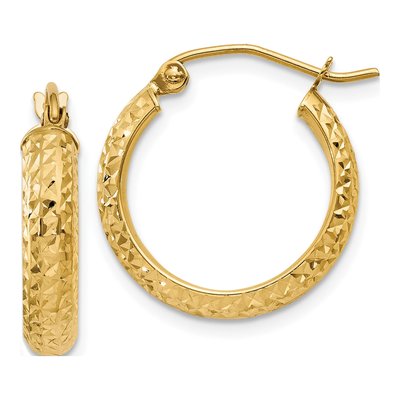 14K Yellow Gold 17mm Diamond-Cut Tube Hoop Earrings