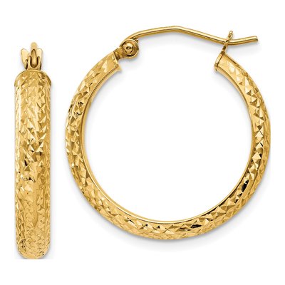 14K Yellow Gold 22mm Diamond-Cut Tube Hoop Earrings
