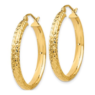14K Yellow Gold 28mm Diamond-Cut Tube Hoop Earrings – view 3