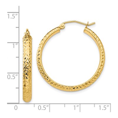 14K Yellow Gold 28mm Diamond-Cut Tube Hoop Earrings – view 5