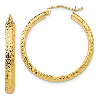14K Yellow Gold 28mm Diamond-Cut Tube Hoop Earrings