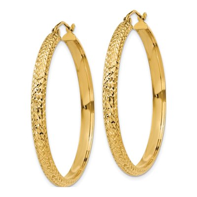 14K Yellow Gold 38mm Diamond-Cut Tube Hoop Earrings – view 3