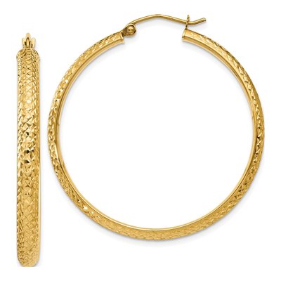 14K Yellow Gold 38mm Diamond-Cut Tube Hoop Earrings