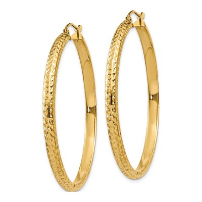 14K Yellow Gold Diamond-Cut Tube Hoop Earrings – view 2