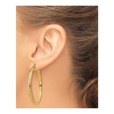 14K Yellow Gold Diamond-Cut Tube Hoop Earrings – view 3