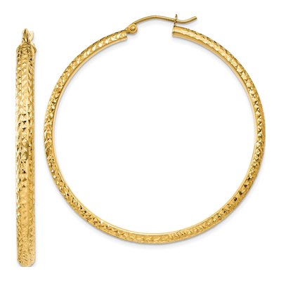 14K Yellow Gold 46mm Diamond-Cut Tube Hoop Earrings