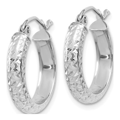 14K White Gold 17mm Diamond-Cut Tube Hoop Earrings – view 3