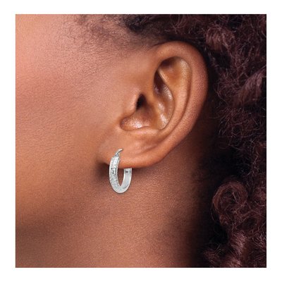 14K White Gold 17mm Diamond-Cut Tube Hoop Earrings – view 4
