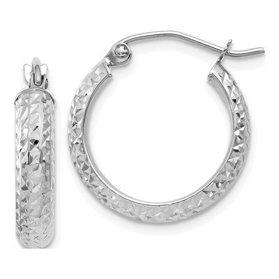14K White Gold 17mm Diamond-Cut Tube Hoop Earrings