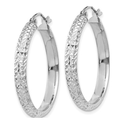 14K White Gold 28mm Diamond-Cut Tube Hoop Earrings – view 3