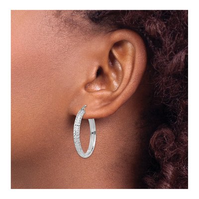 14K White Gold 28mm Diamond-Cut Tube Hoop Earrings – view 4