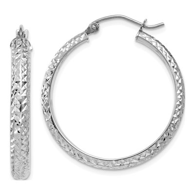 14K White Gold 28mm Diamond-Cut Tube Hoop Earrings