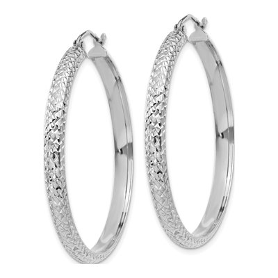 14K White Gold 38mm Diamond-Cut Tube Hoop Earrings – view 3