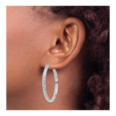 14K White Gold 38mm Diamond-Cut Tube Hoop Earrings – view 4
