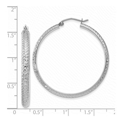 14K White Gold 38mm Diamond-Cut Tube Hoop Earrings – view 5
