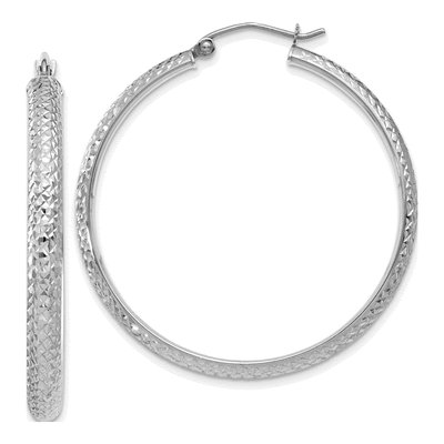 14K White Gold 38mm Diamond-Cut Tube Hoop Earrings