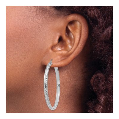 14K White Gold 46mm Diamond-Cut Tube Hoop Earrings – view 4