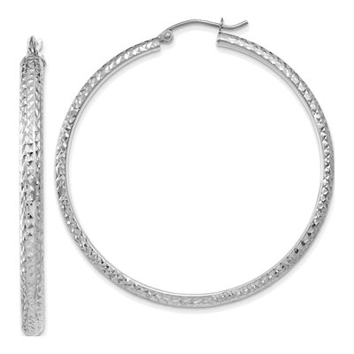 14K White Gold 46mm Diamond-Cut Tube Hoop Earrings
