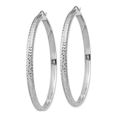 14K White Gold 52mm Diamond-Cut Tube Hoop Earrings – view 3