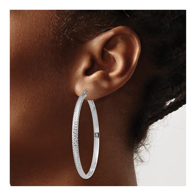 14K White Gold 52mm Diamond-Cut Tube Hoop Earrings – view 4