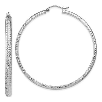 14K White Gold 52mm Diamond-Cut Tube Hoop Earrings