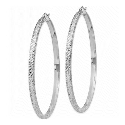 14K White Gold 65mm Diamond-Cut Tube Hoop Earrings – view 3