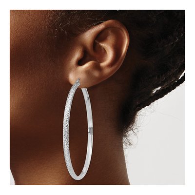 14K White Gold 65mm Diamond-Cut Tube Hoop Earrings – view 4