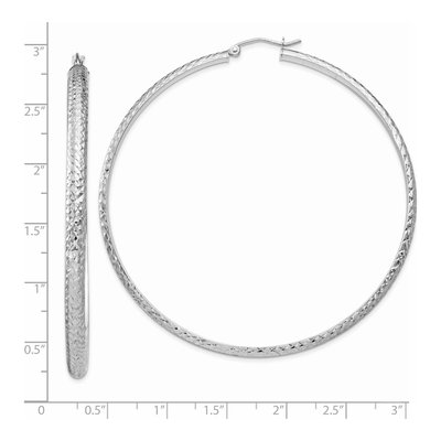 14K White Gold 65mm Diamond-Cut Tube Hoop Earrings – view 5