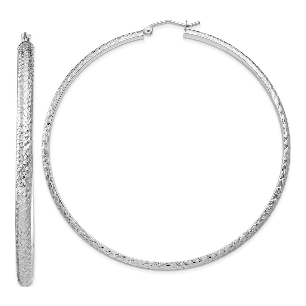 14K White Gold 65mm Diamond-Cut Tube Hoop Earrings