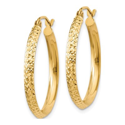 14K Yellow Gold 25mm Diamond-Cut Tube Hoop Earrings – view 3