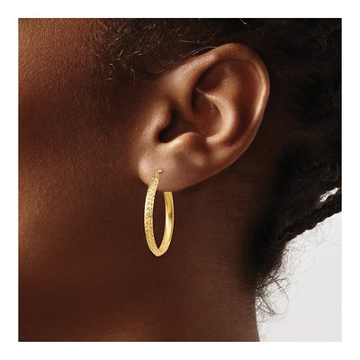 14K Yellow Gold 25mm Diamond-Cut Tube Hoop Earrings – view 4