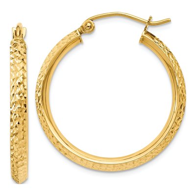 14K Yellow Gold 25mm Diamond-Cut Tube Hoop Earrings