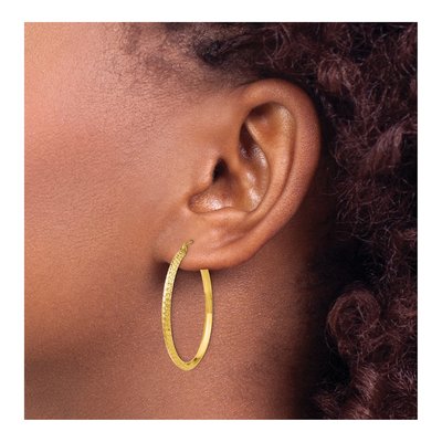14K Yellow Gold 35mm Knife-Edge Diamond-Cut Hoop Earrings – view 3