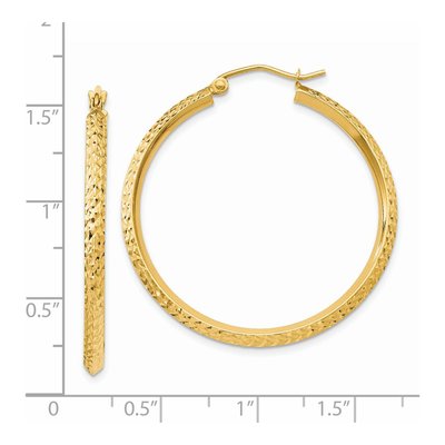 14K Yellow Gold 35mm Knife-Edge Diamond-Cut Hoop Earrings – view 4